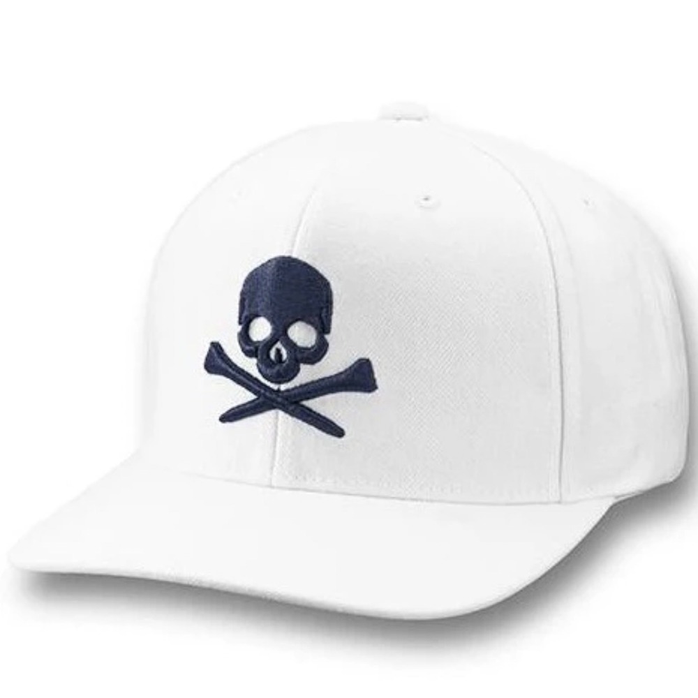 G/FORE Mens Skull Golf Snapback Hat Adjustable Cap Crossbones White Navy Outdoor
